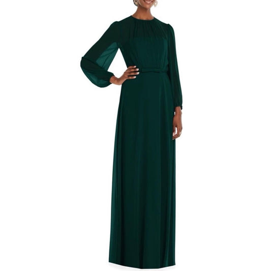 NEW Dessy Strapless Chiffon Maxi Dress Puff Sleeve Blouson Overlay Size 14 $265