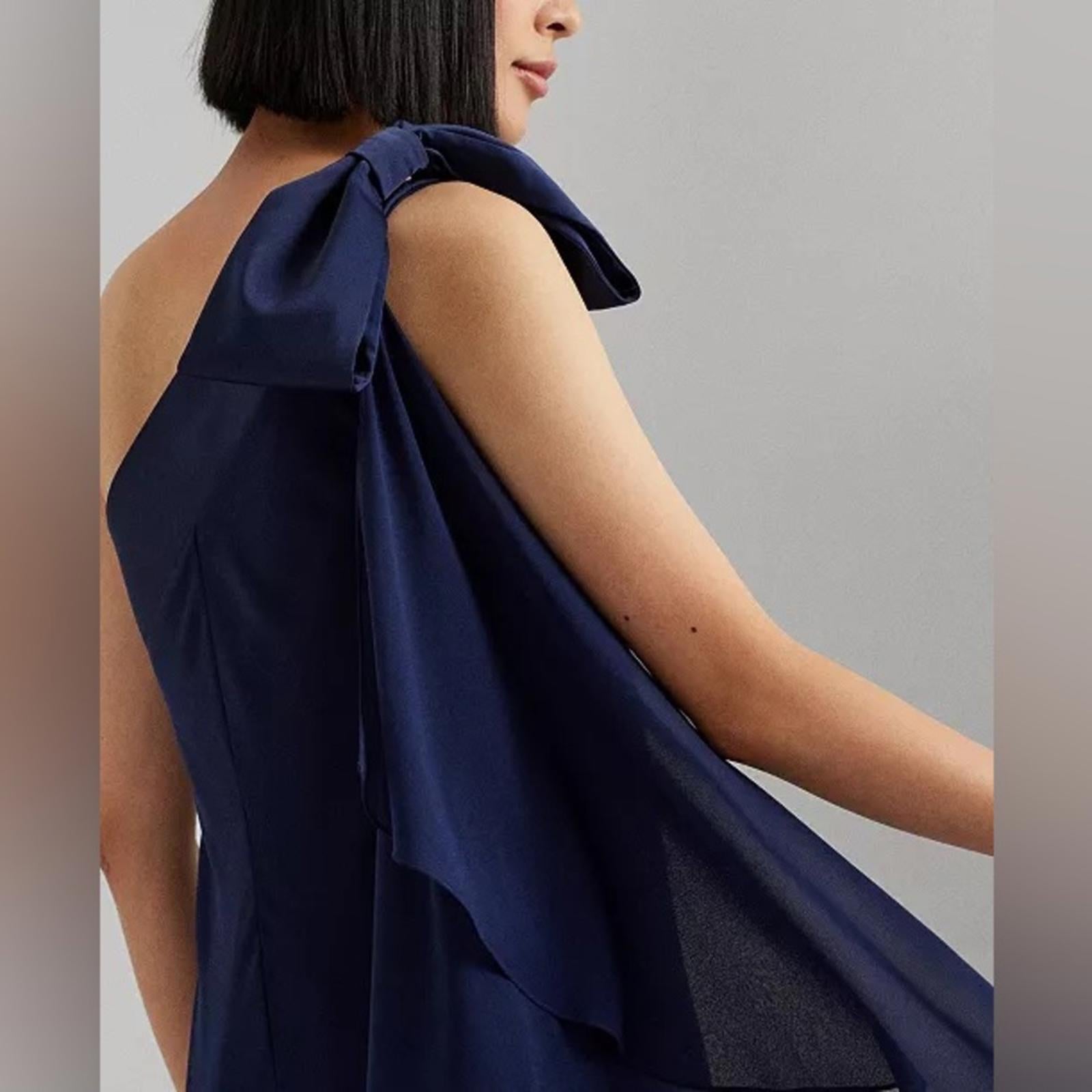 Lauren Ralph Lauren One-Shoulder Satin-Trim Dress in Navy, Size 2, NEW