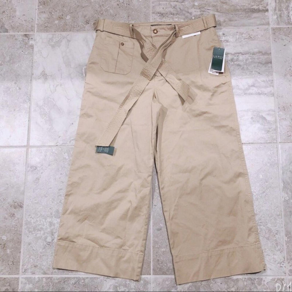 Lauren Ralph Lauren Twill Khaki Pants, High Waist Wide Leg Size 14 New w/Tag
