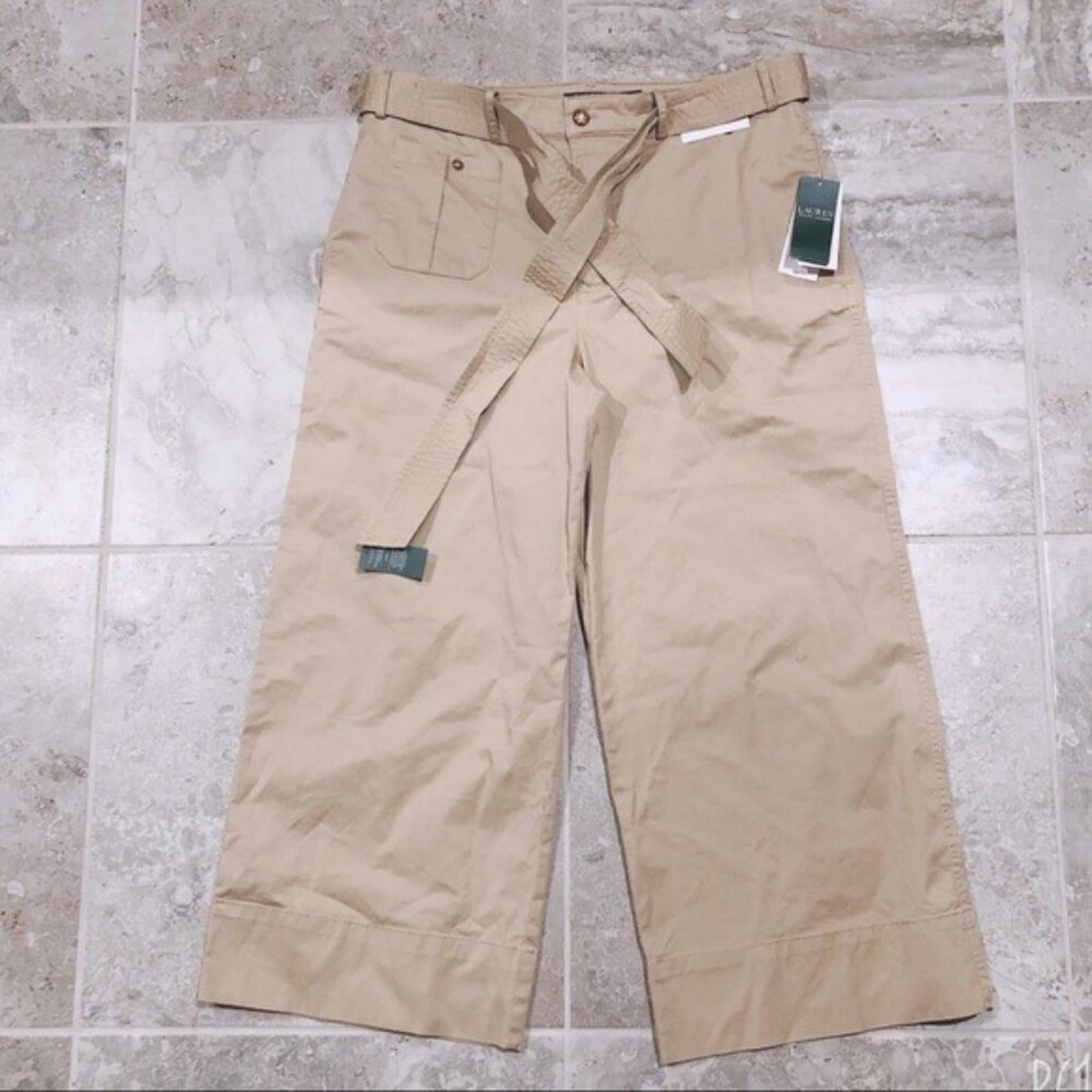 Lauren Ralph Lauren Twill Khaki Pants, High Waist Wide Leg Size 14 New w/Tag