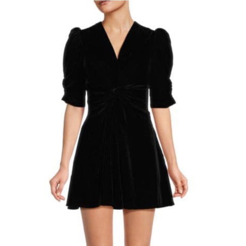 RHODE Leanna Twisted Puff Sleeve Mini Dress, Black Size L New w/Tag Retail $495