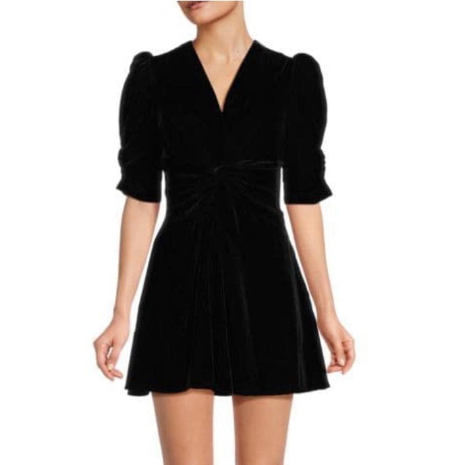 RHODE Leanna Twisted Puff Sleeve Mini Dress, Black Size L New w/Tag Retail $495