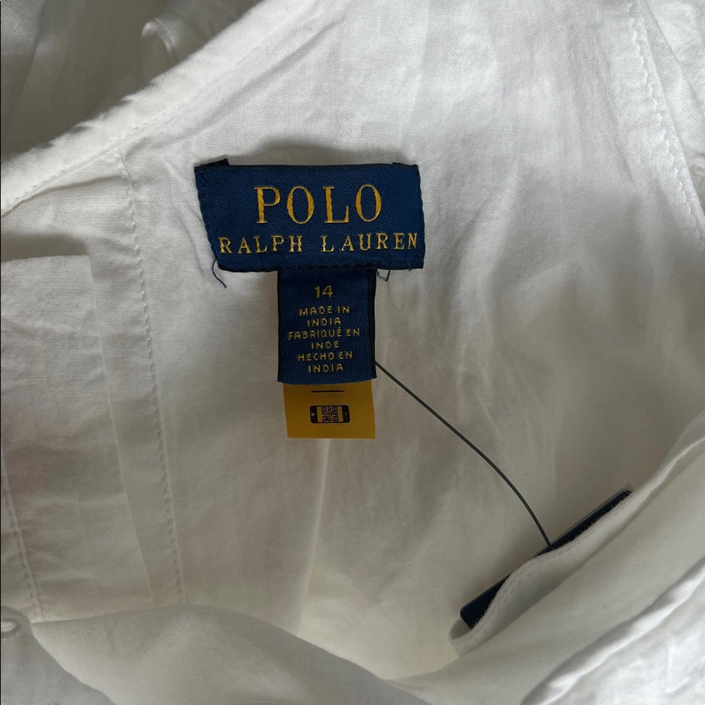 Polo Ralph Lauren White Tonal Eyelet Trim Day A-Line Dress, Size 14, NWT