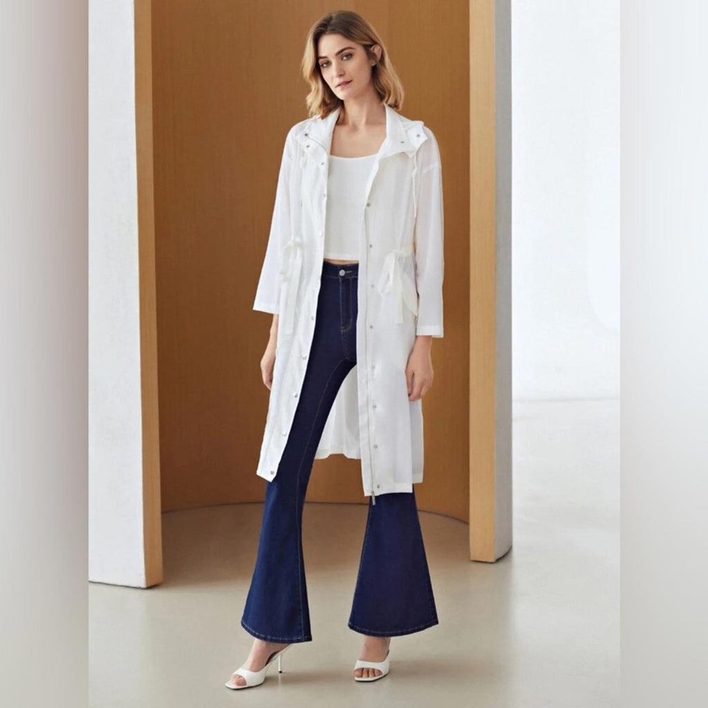MOTF Lightweight Drawstring Trench Coat in White, Size L New in Packaging