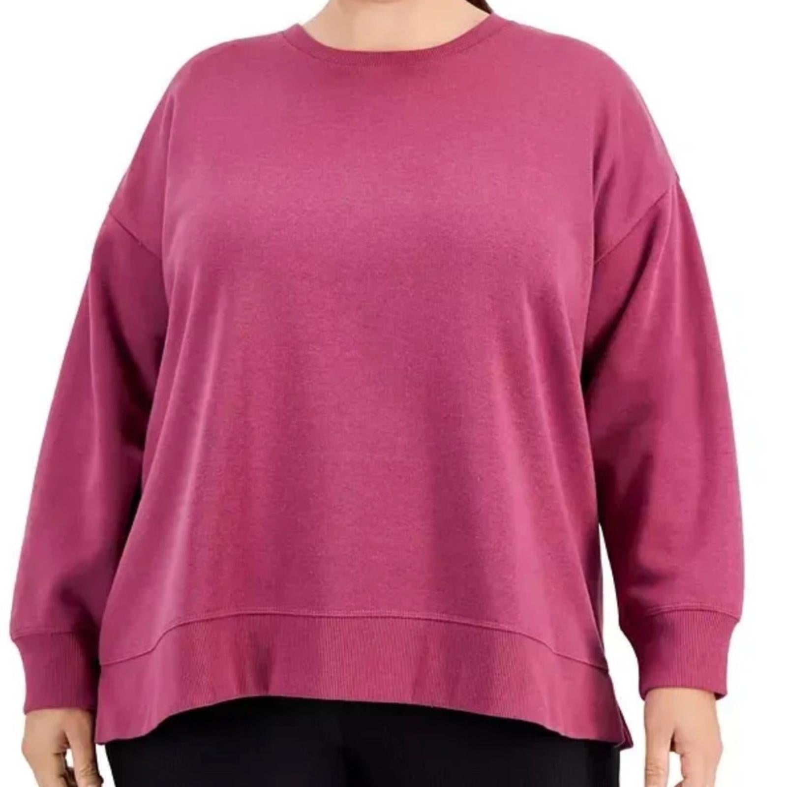 ID Solid Crewneck Fleece Sweatshirt, Violet Quartz Plus Size 2X New w/Tag