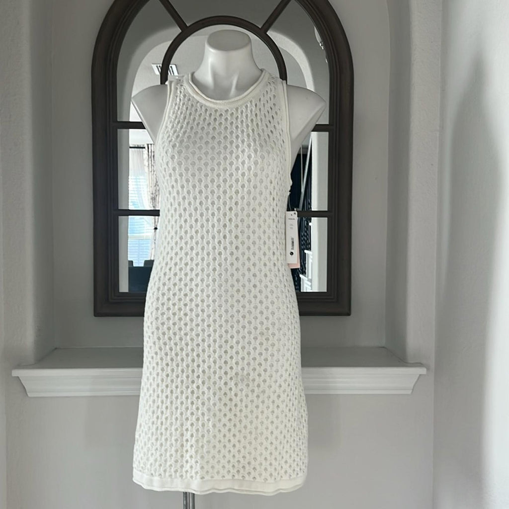 Bloomingdale’s Aqua Crochet Tank Dress in White, Size L New w/Tag