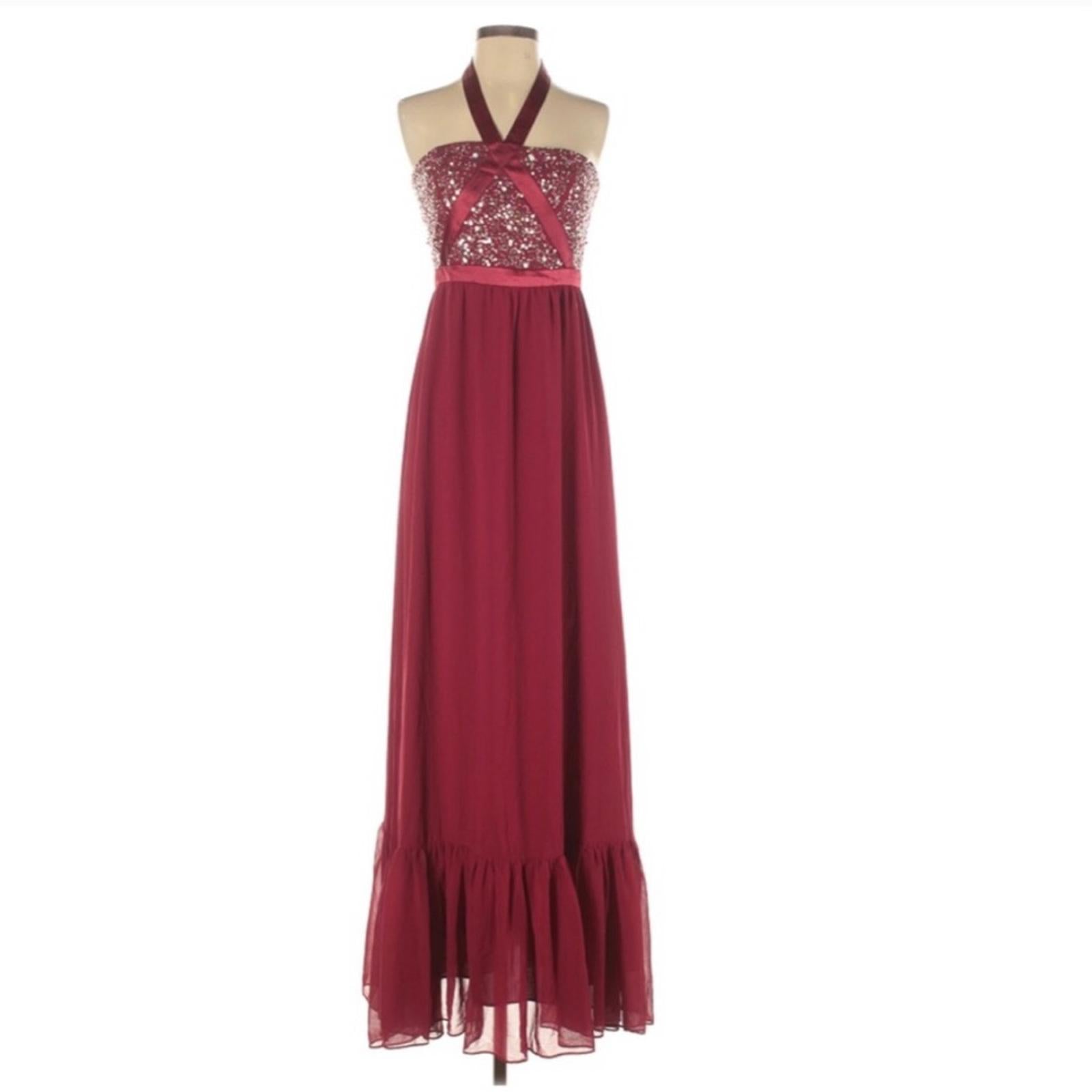 Altar’d State Tiered Halter Maxi Dress with Sequin Detail Ruby Red, NWT, Size L