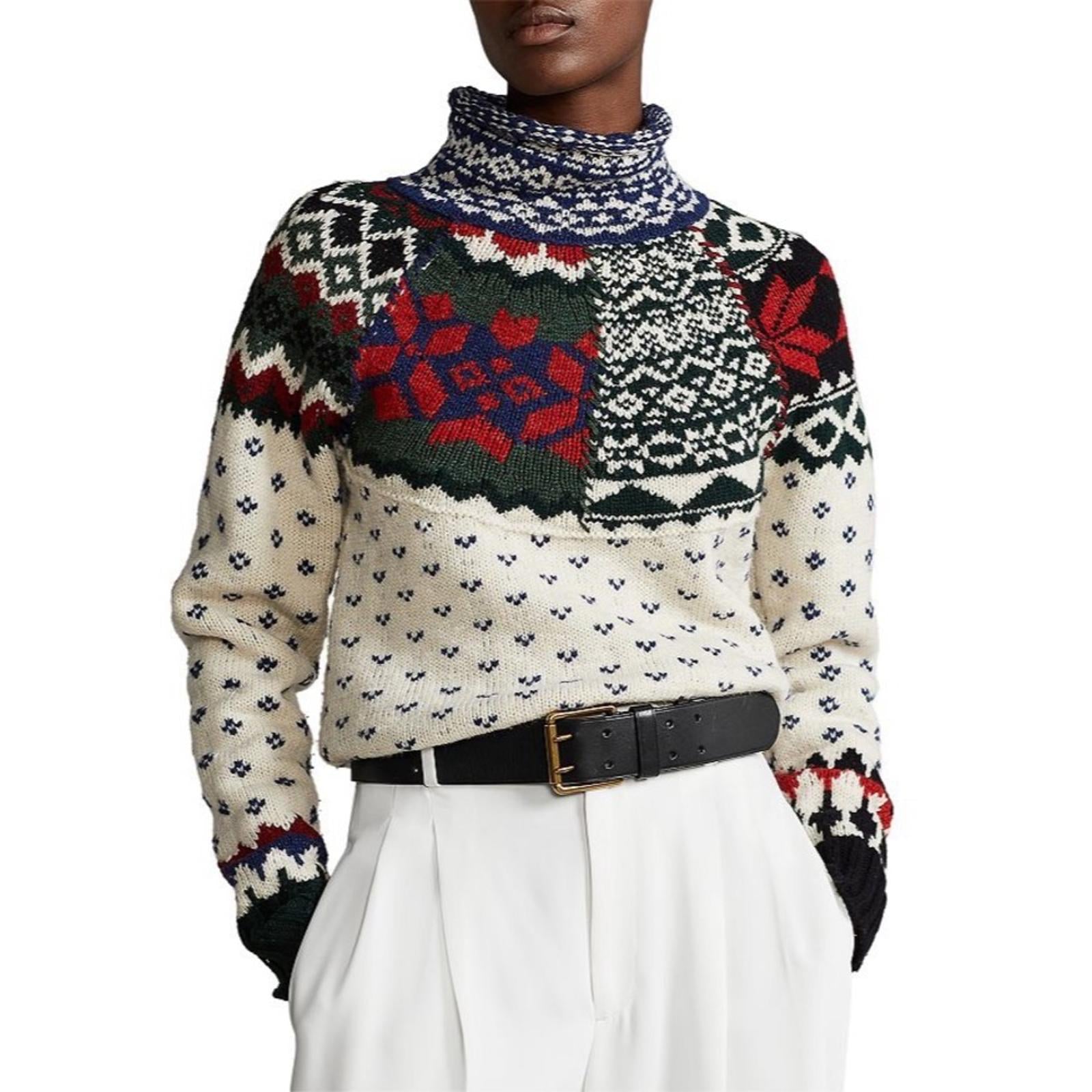 Polo by Ralph Lauren Mixed Print Turtleneck Sweater, Size XS New w/Tag
