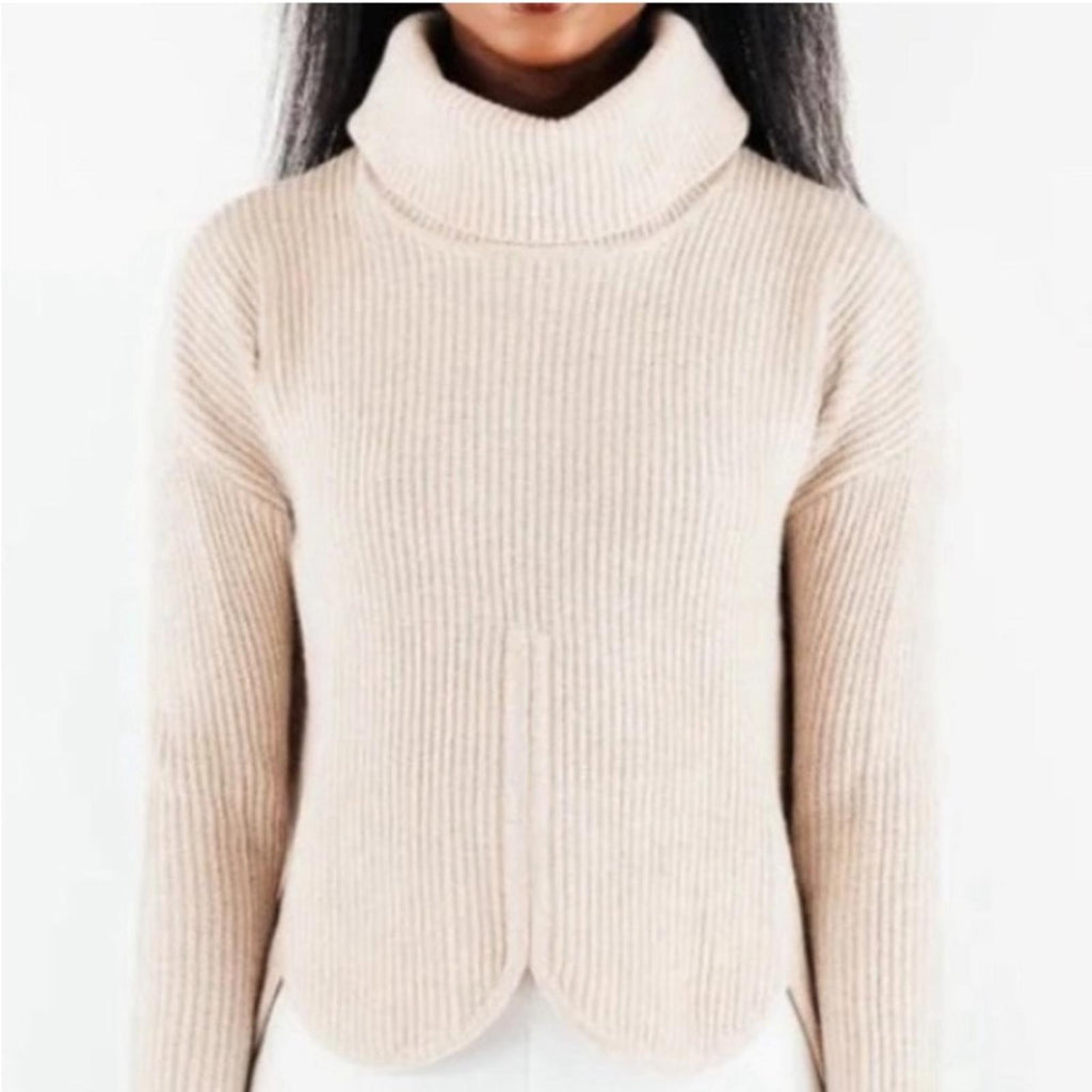 Chloé Kristyn Café Au Lait Anna Scallop Sweater, Size L, New w/Tag Retail $398