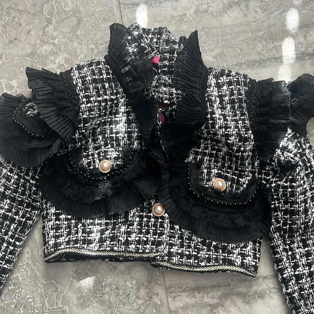 House of Aris 2-Piece Tweed Blazer & Skirt in Black & White, Size XS New w/Tag