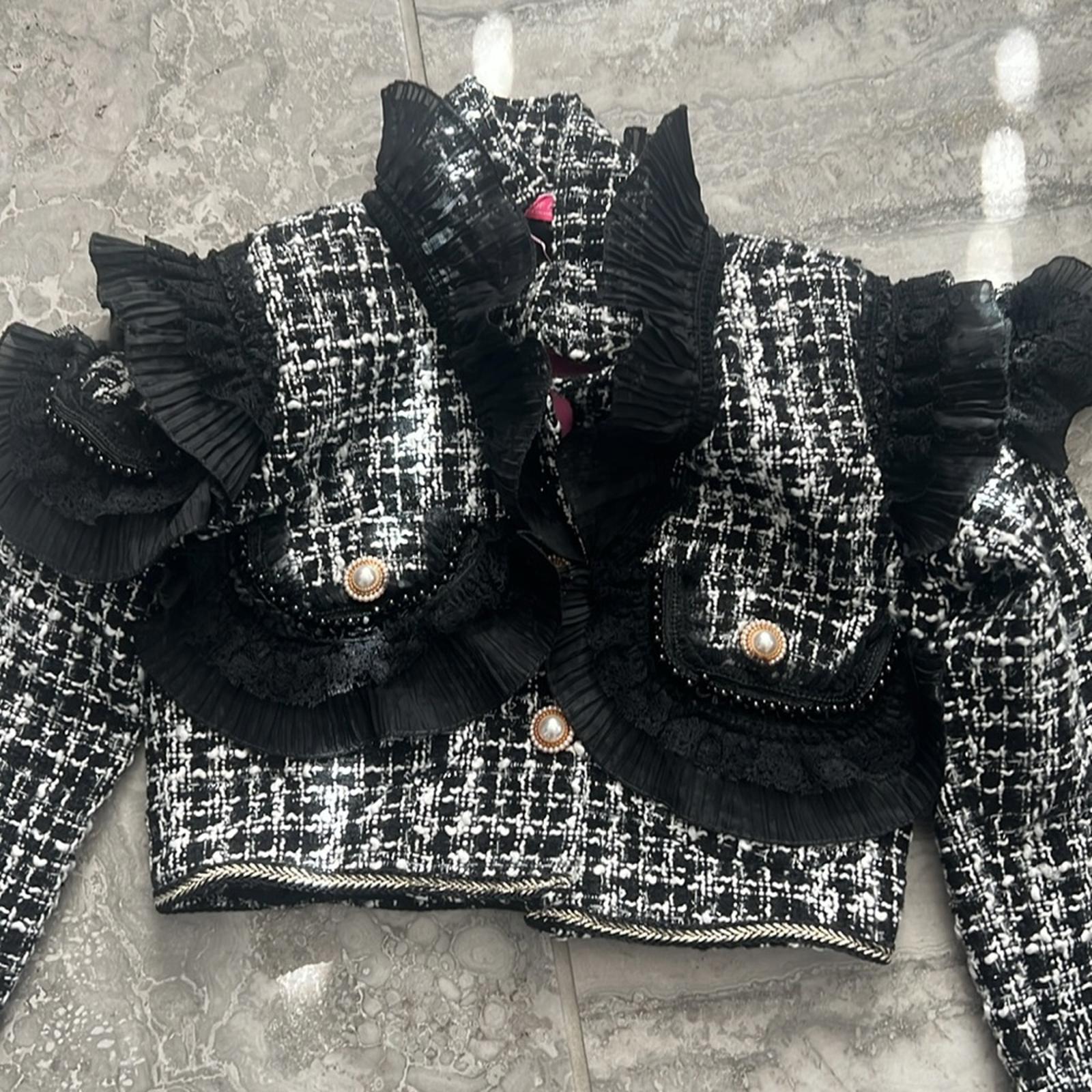 House of Aris 2-Piece Tweed Blazer & Skirt in Black & White, Size XS New w/Tag