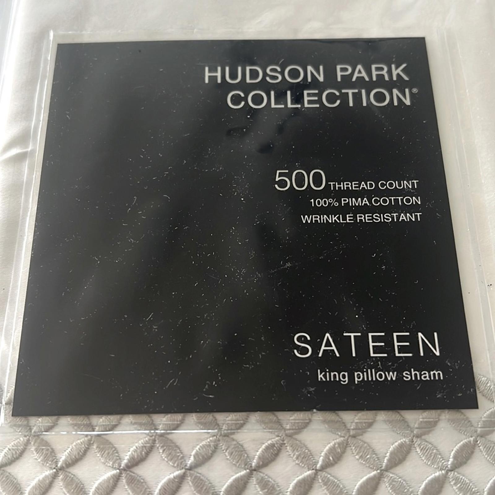 Hudson Park Collection Embroidered Geo King Sham, 500 Thread Count, White/Silver