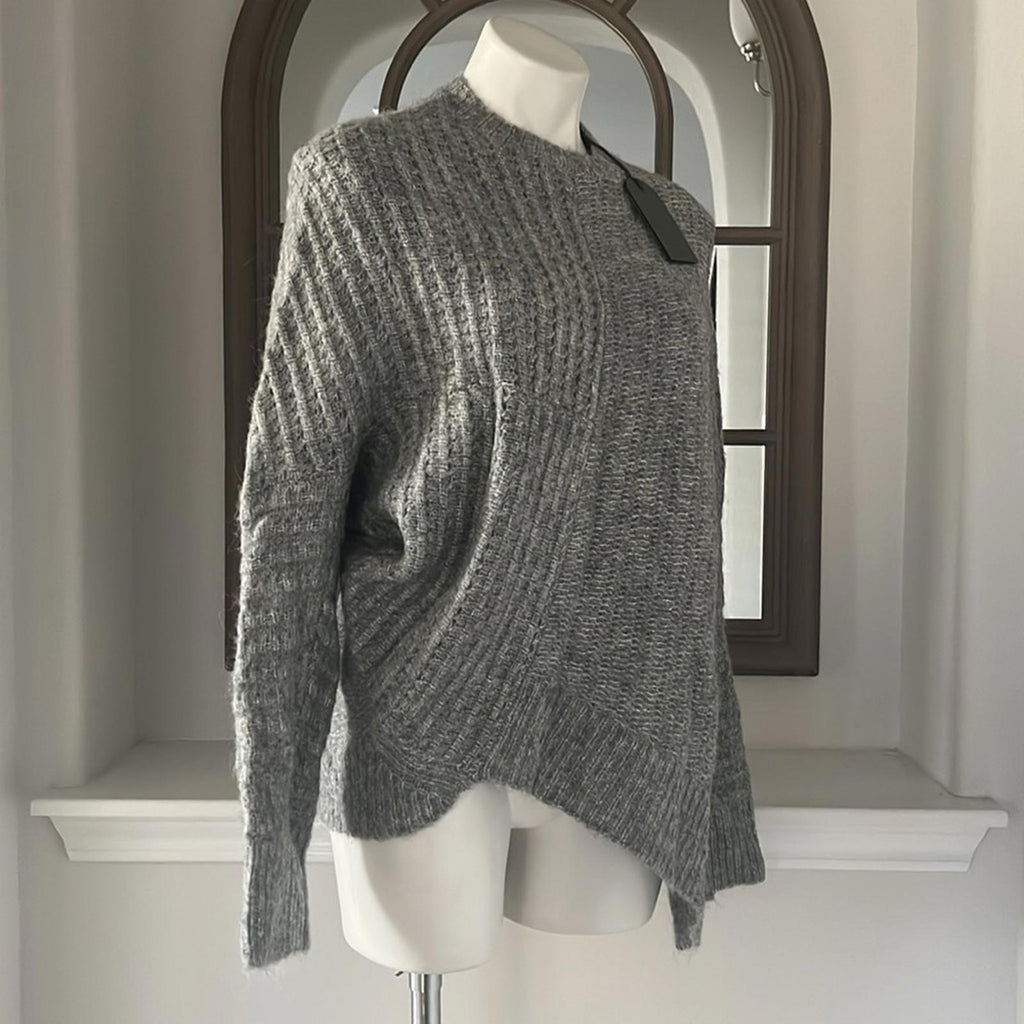 All Saints Selena Asymmetric Sweater, Alpaca Wool, Grey Melange Size S New w/Tag