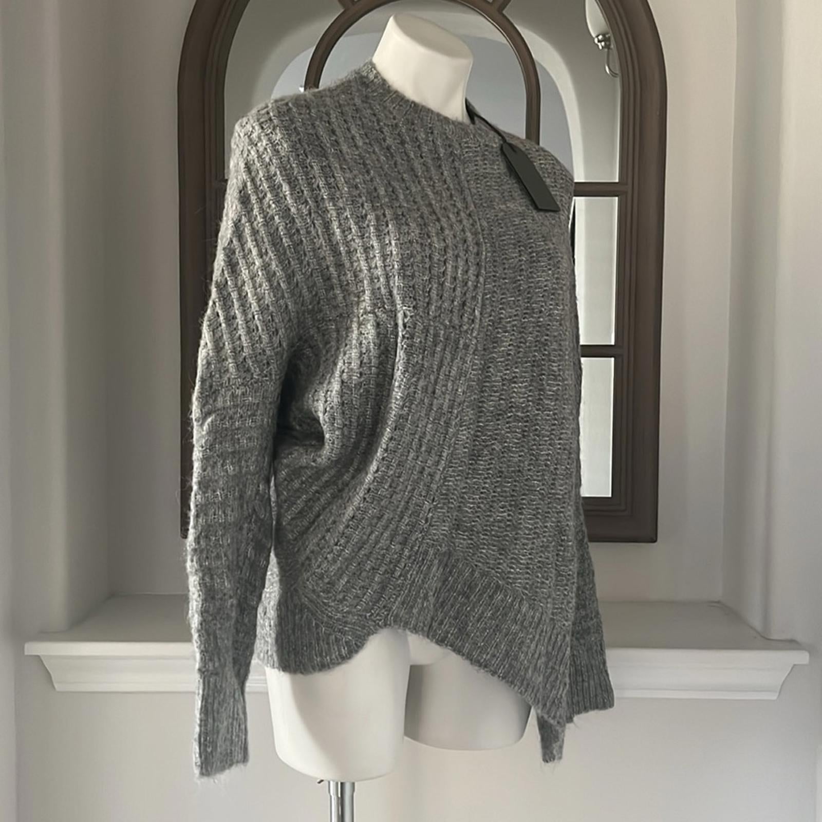 All Saints Selena Asymmetric Sweater, Alpaca Wool, Grey Melange Size S New w/Tag