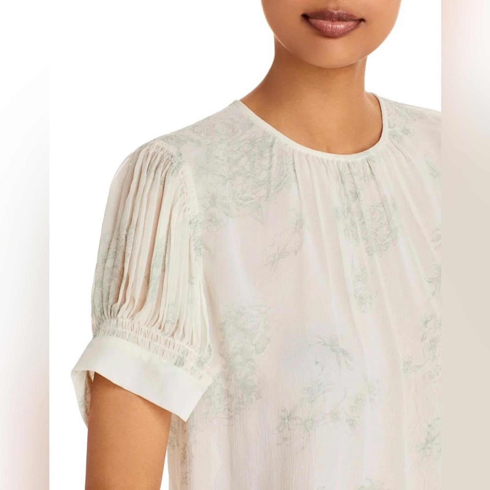 Rebecca Taylor Puff-Sleeve Silk Toile Blouse, NWT, Size S, Retail $245