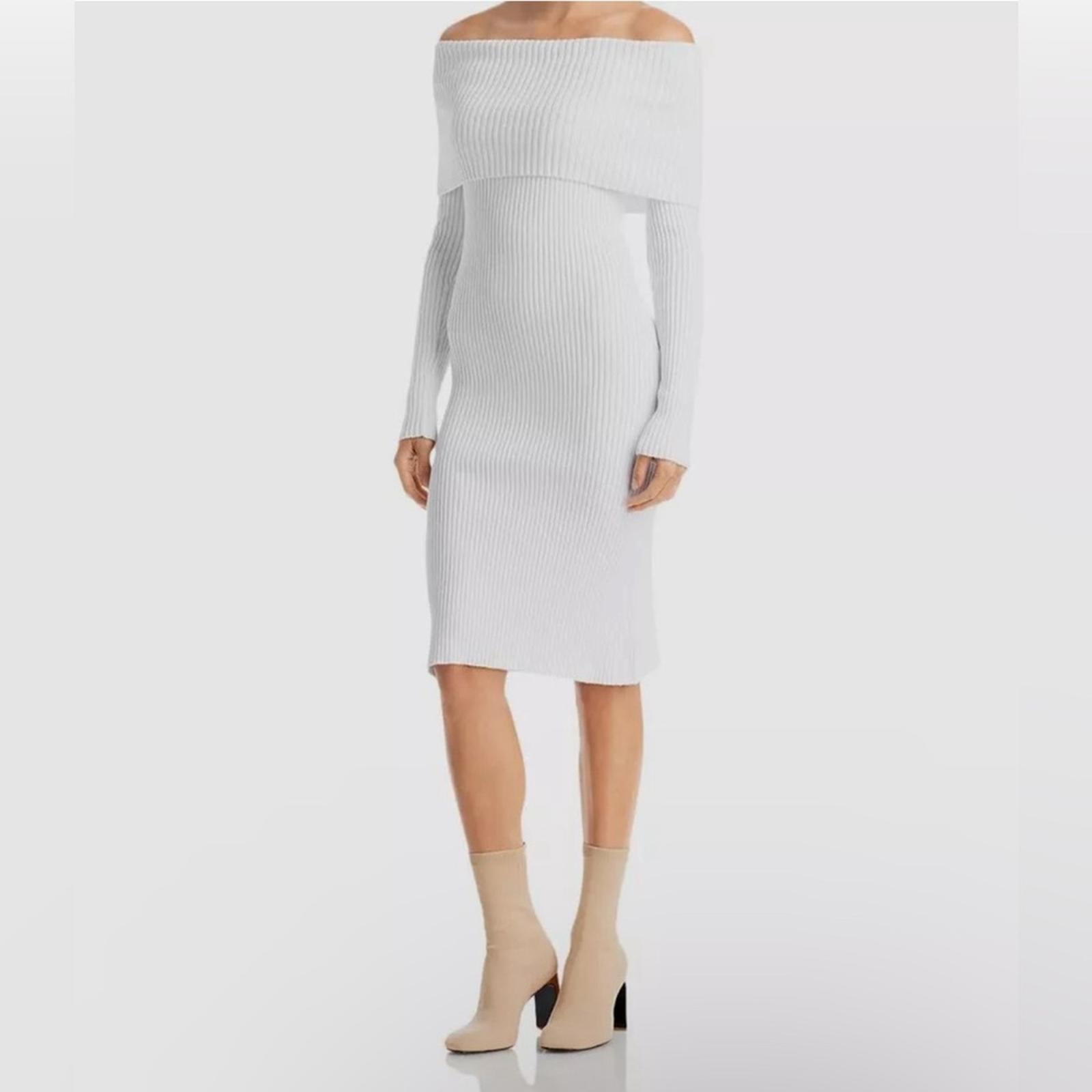 525 Off-the-Shoulder Ribbed Knit Sheath Dress in Bleach White Size XL NEW $148