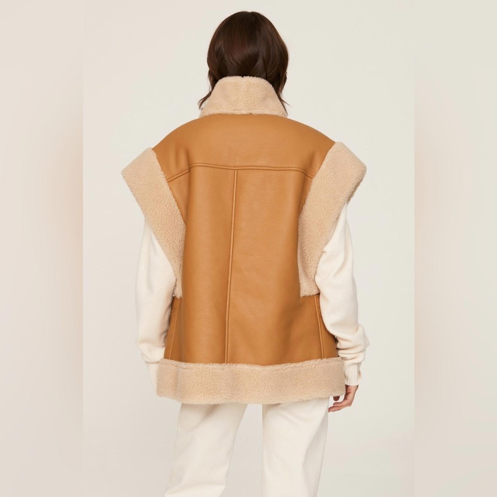 A.L.C. Sutton Faux Shearling Vest in Tan/Cream, Size XL NEW w/Tag