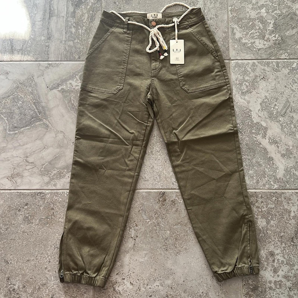 L.T.J Letter to Juliet Zip Cuff Utility Pants in Grey, Size L New w/Tag