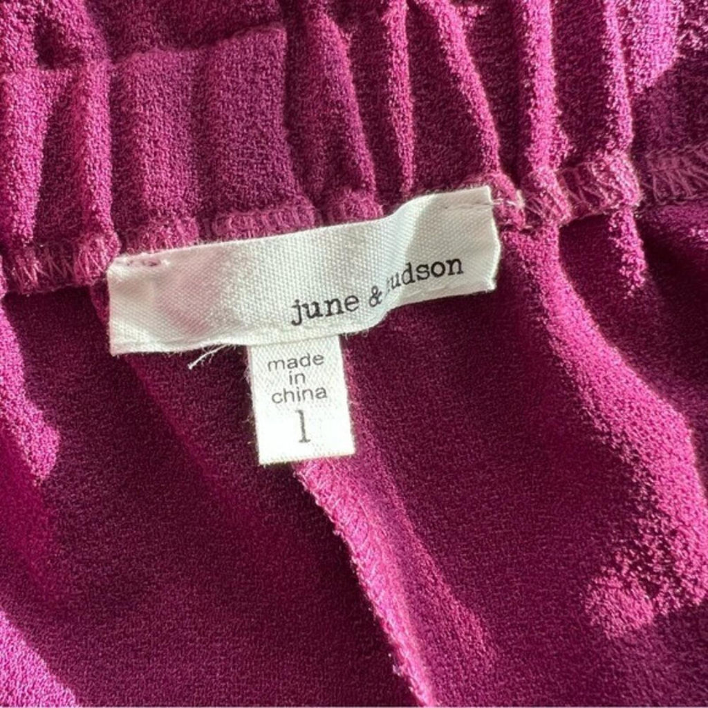 June & Hudson Belted Paper Bag High-Waisted Pants in Fuschia, Size L EXCELLENT