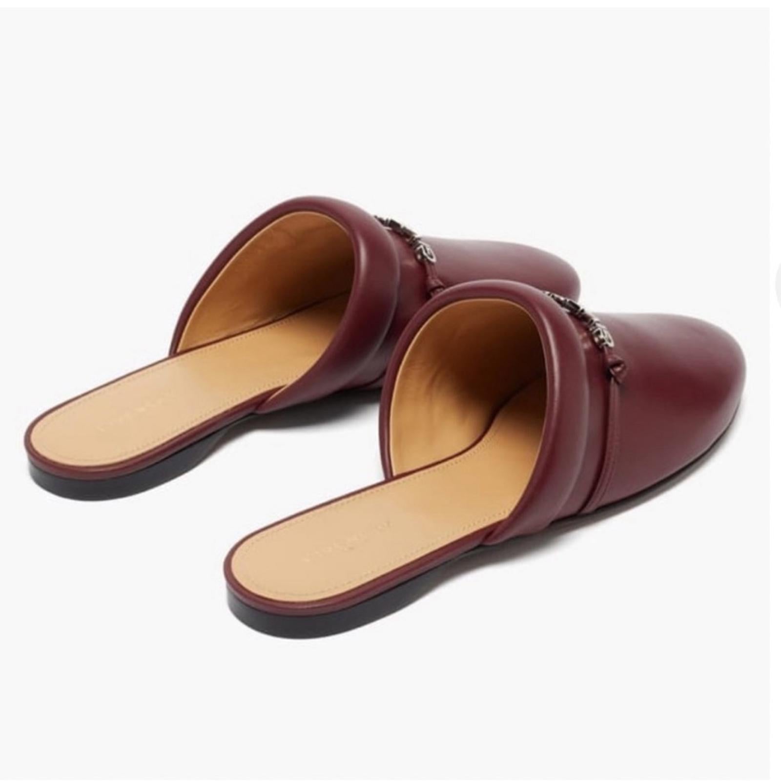 Givenchy Elba Slippers, 100% Lamb Leather Mules in Burgundy, Size 36 New in Box