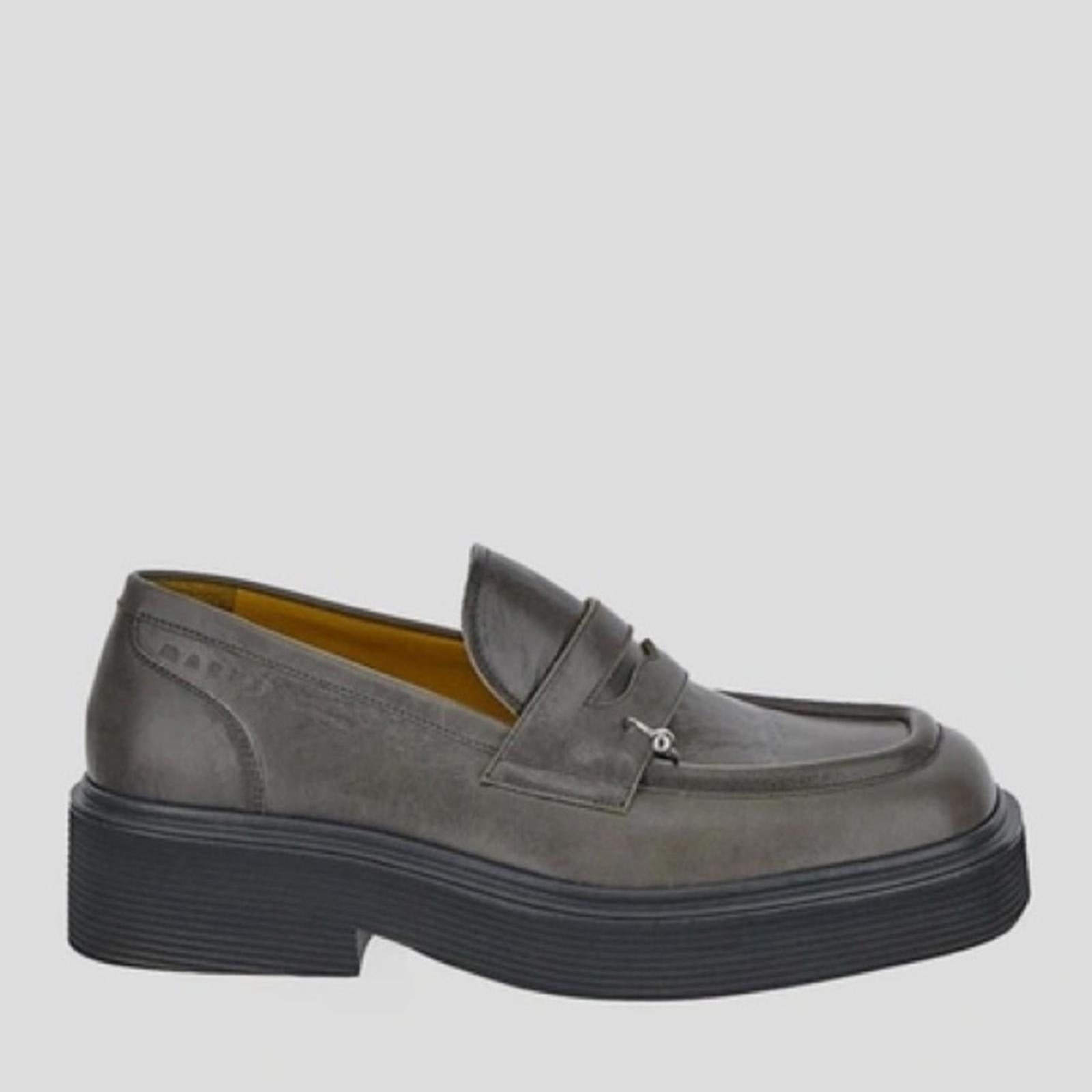 MARNI Moccasin Iconic Square-Toe Chunky Loafers Grey Size 44