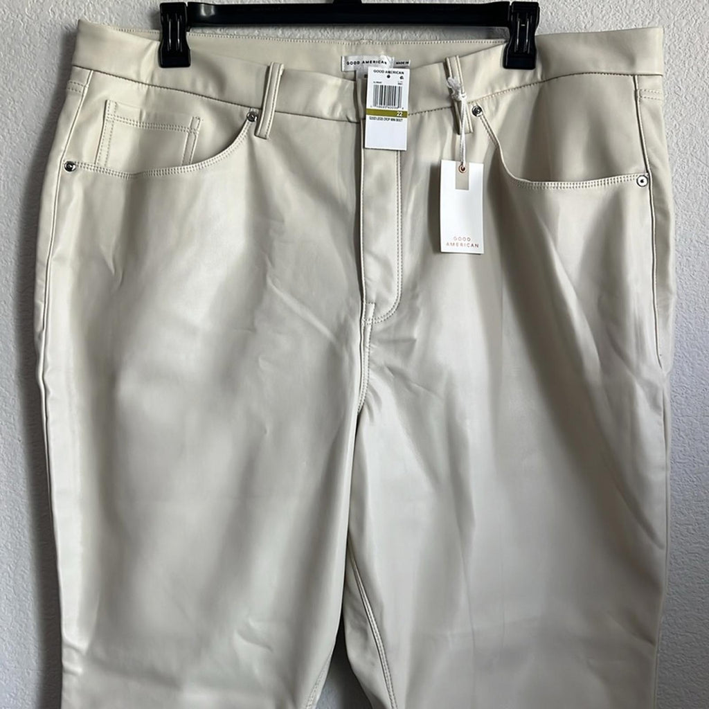 Good American Better Than Leather Mid Rise Cropped Mini Bootcut Jeans, Size 22