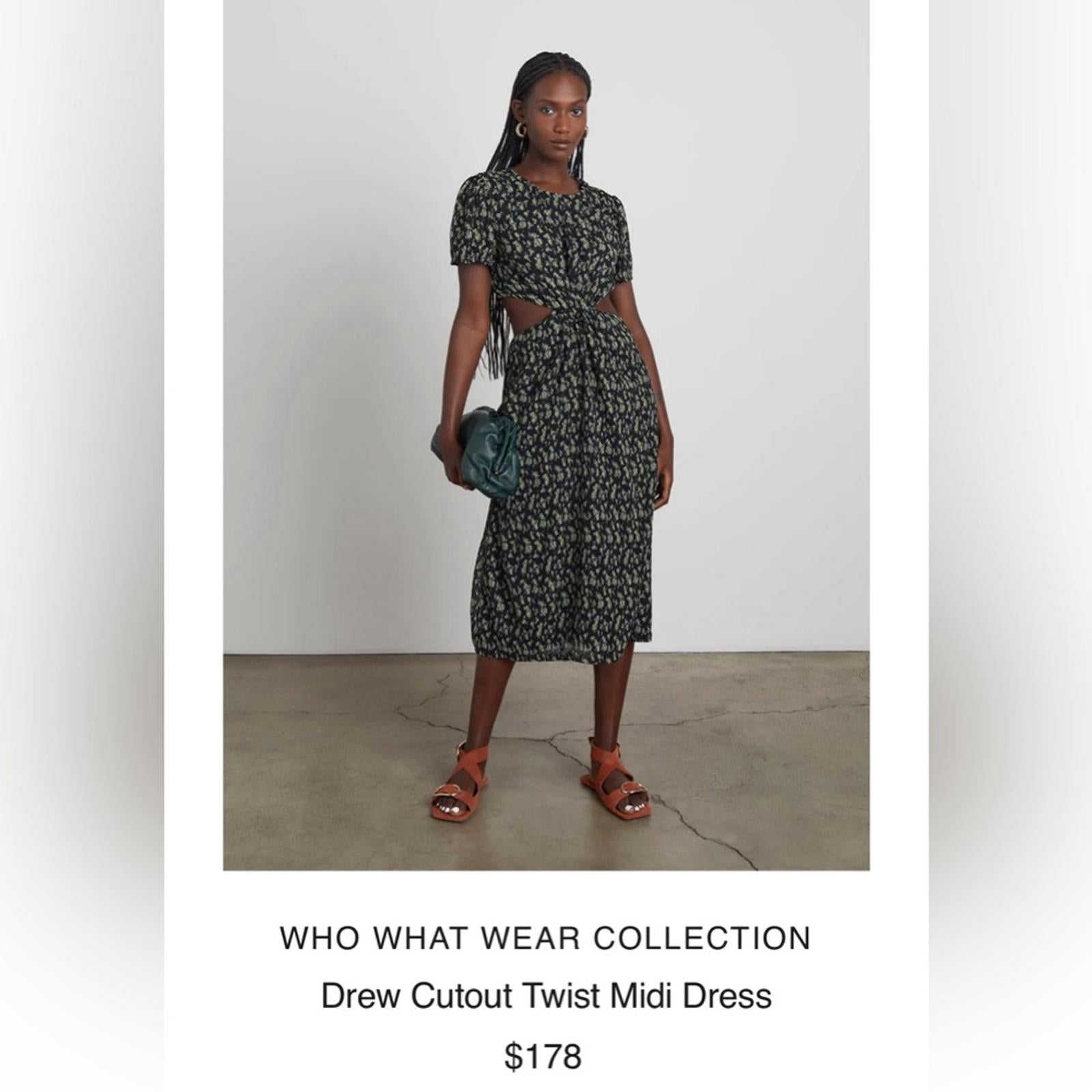 WhoWhatWear Drew Plissé Cutout Twist Midi Dress, Disty Floral Size XS NWT $178