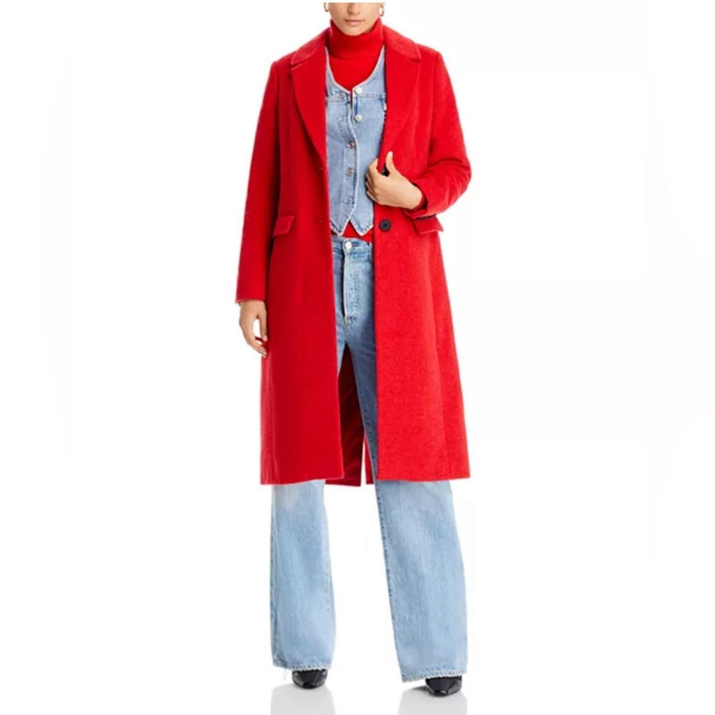 Bloomingdale’s Aqua Two Button Long Coat in Red, Size S, New w/Tag $178