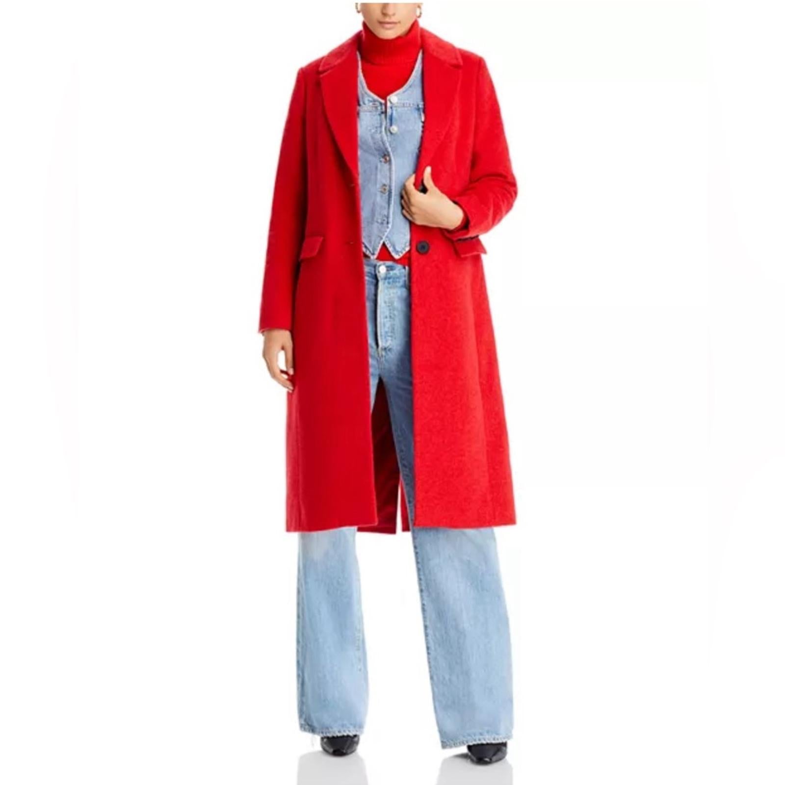Bloomingdale’s Aqua Two Button Long Coat in Red, Size S, New w/Tag $178