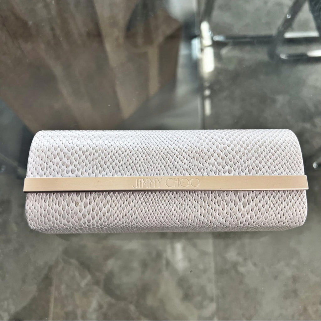 Jimmy Choo Hard Case with Wipe, Snakeskin Silvertone Hardware NEW w/o Tax