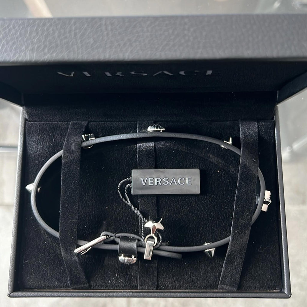 NWT Versace Studded Leather Chocker, Black New in Box
