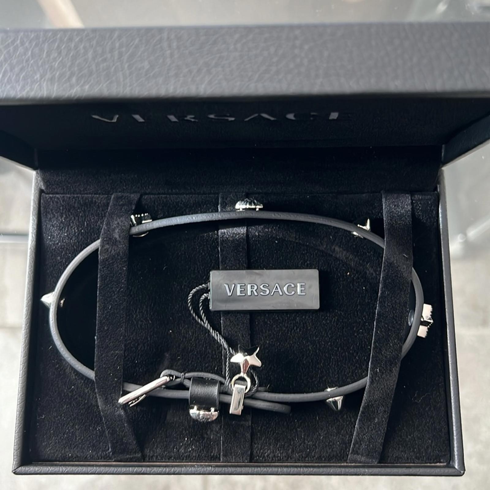 NWT Versace Studded Leather Chocker, Black New in Box