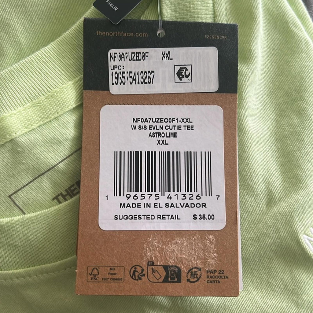 The North Face Short Sleeve Evolution Cutie Tee Astro Lime Green, NWT, Size XXL