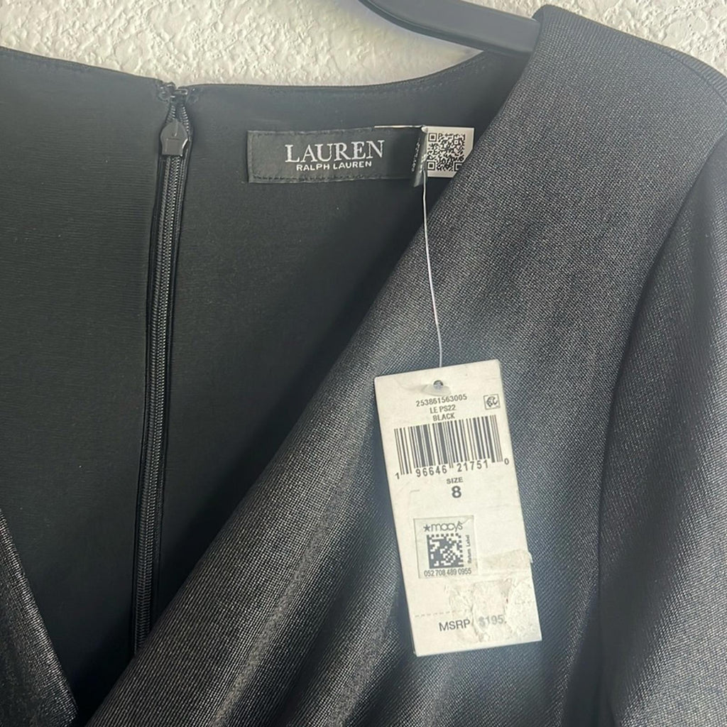 Lauren Ralph Lauren Foil-Print Jersey Cocktail Dress in Black, NWT, Size 8
