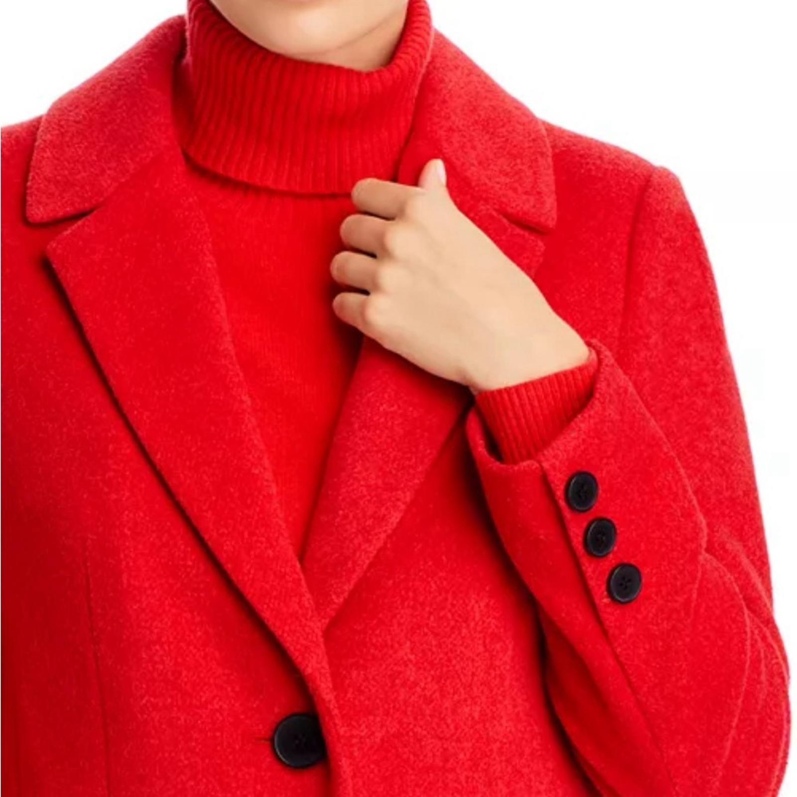 Bloomingdale’s Aqua Two Button Long Coat in Red, Size S, New w/Tag $178