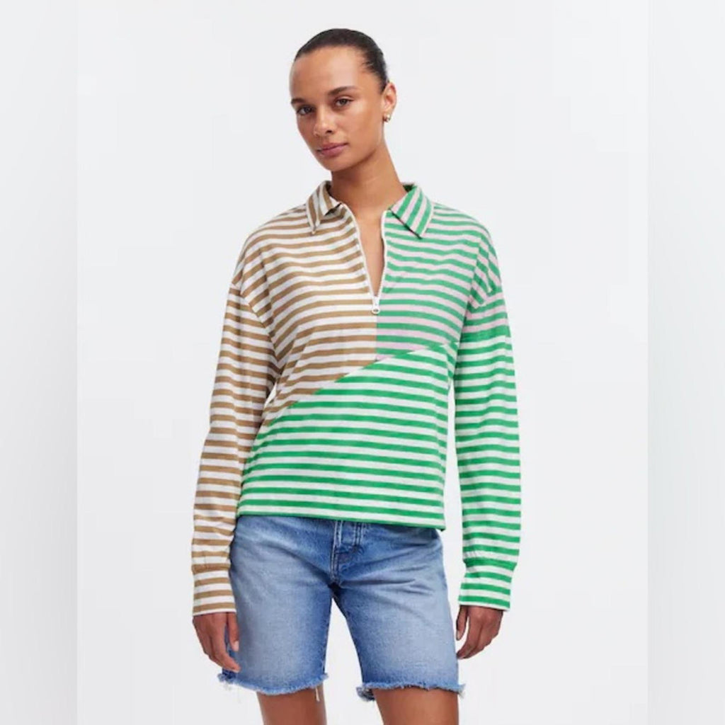 Kule The Beck Zip Neck Top Sweatshirt in Green Multi, Size S New w/Tag $168