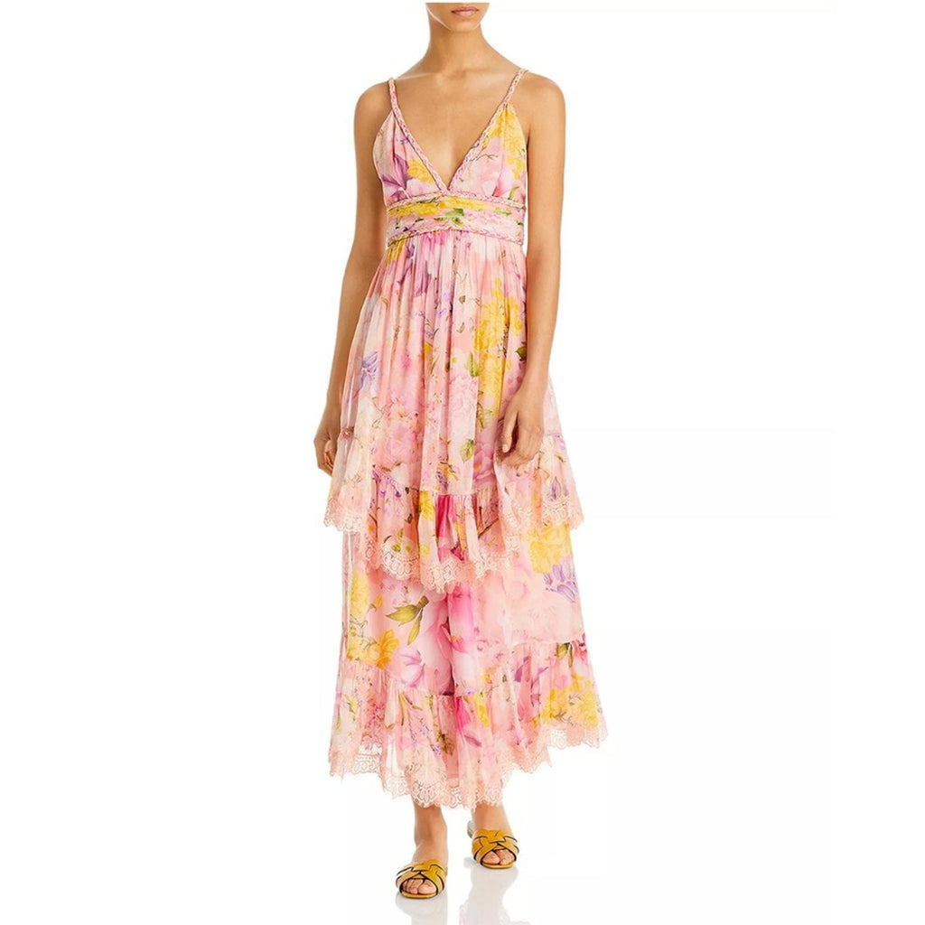 Rococo Sand x Revolve Leona Floral Low Back Maxi Dress in Peach/Pink Size M NWT