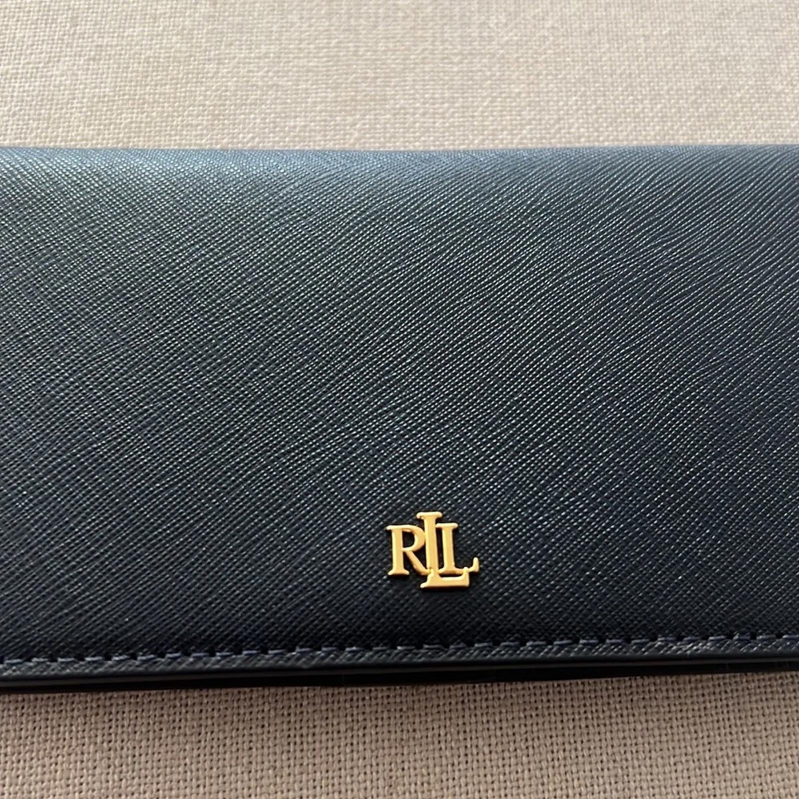 Lauren Ralph Lauren Crosshatch Leather Slim Wallet in Refined Navy, NWT