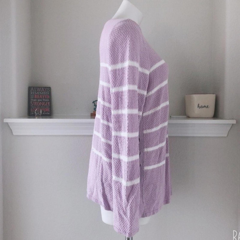 Design365 Striped Crew Neck Sweater in Violet Moon, Size L EXCELLENT!