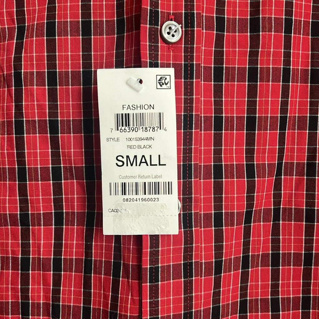 Club Room Men's Slim Fit Plaid Dress Shirt in Red/Black, NWT, Size S