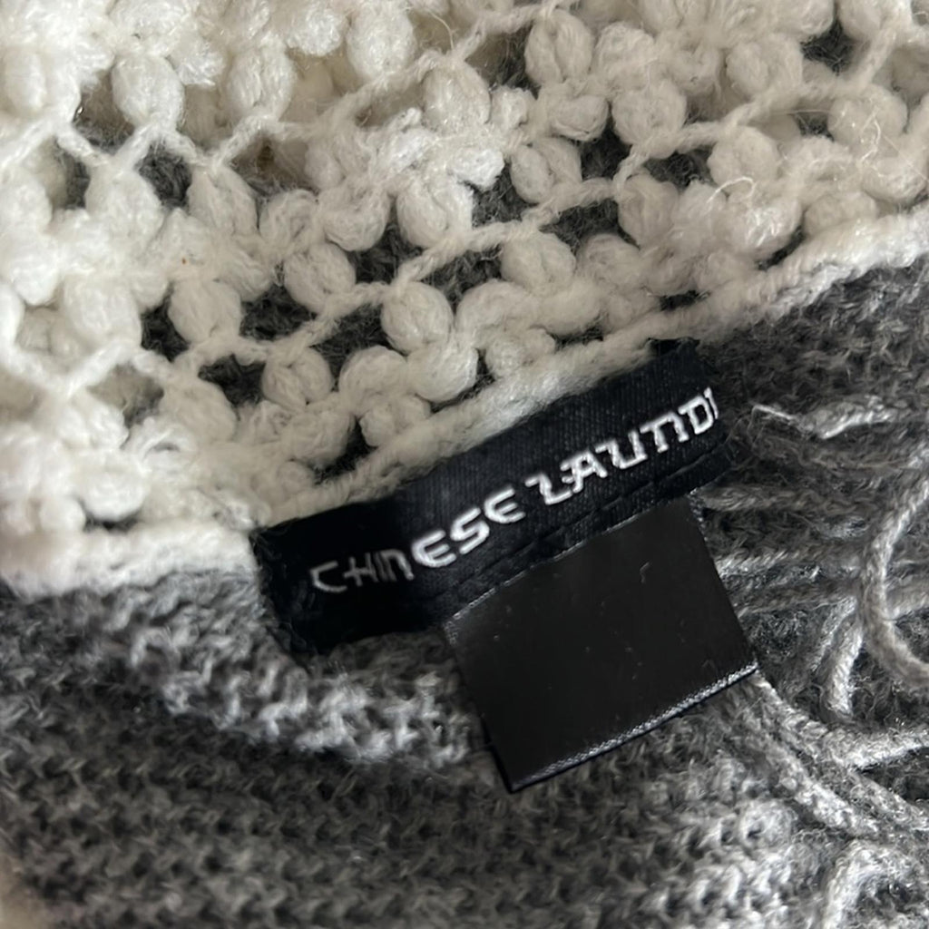 CL Infinity Crochet-Knit Scarf in White & Grey