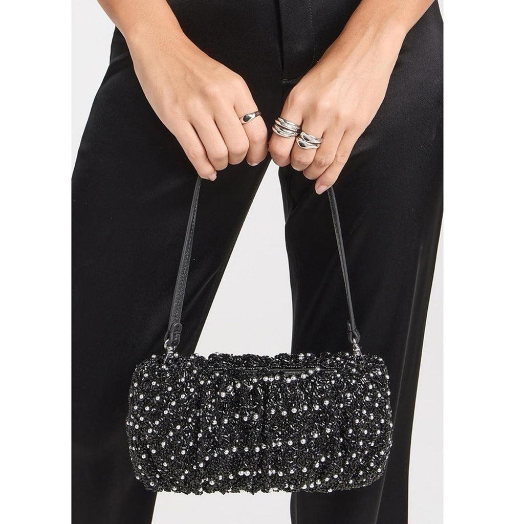 STAUD Cosmic Wave Beaded Bean Bag in Black, New w/Tag