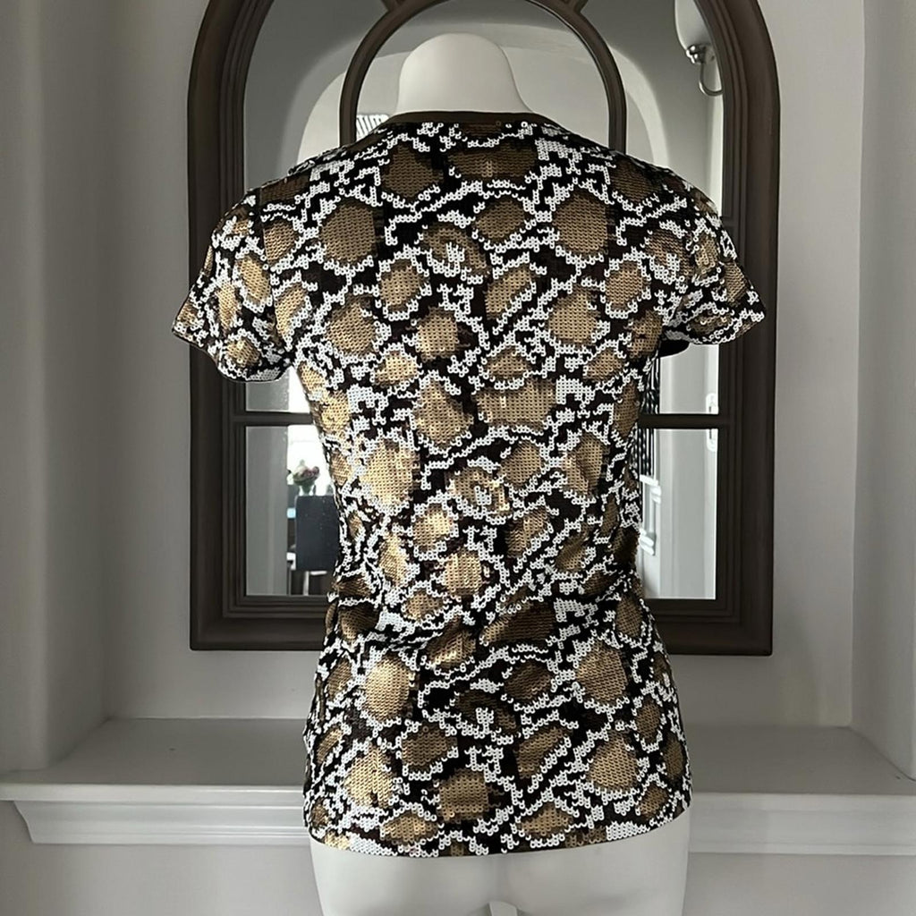 NEW Michael Kors Sequined Animal Print Top, Crewneck, Size S