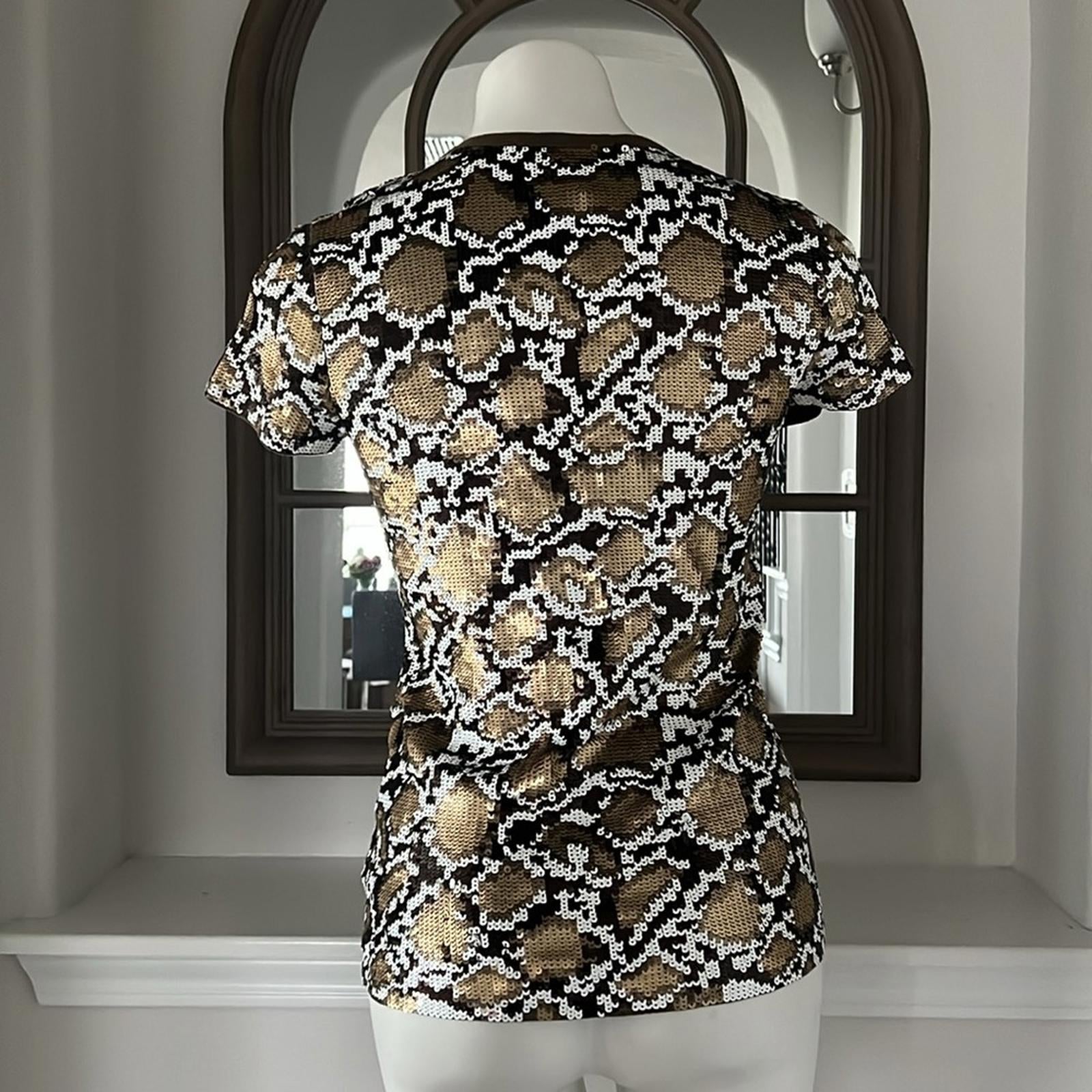 NEW Michael Kors Sequined Animal Print Top, Crewneck, Size S