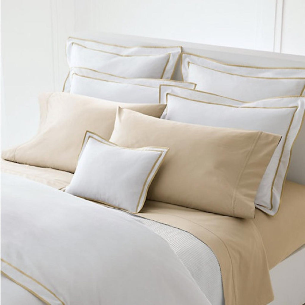 TWO Ralph Lauren EURO White & Flax Spencer Sateen Border Sham, New with Tag