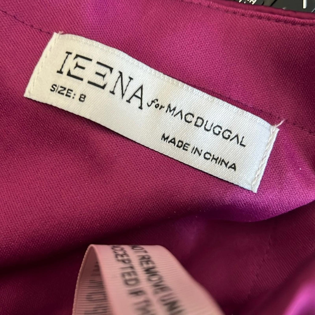 Mac Duggal’s IEENA Belted Pleated Satin Gown in Berry Size 8, New w/Tag