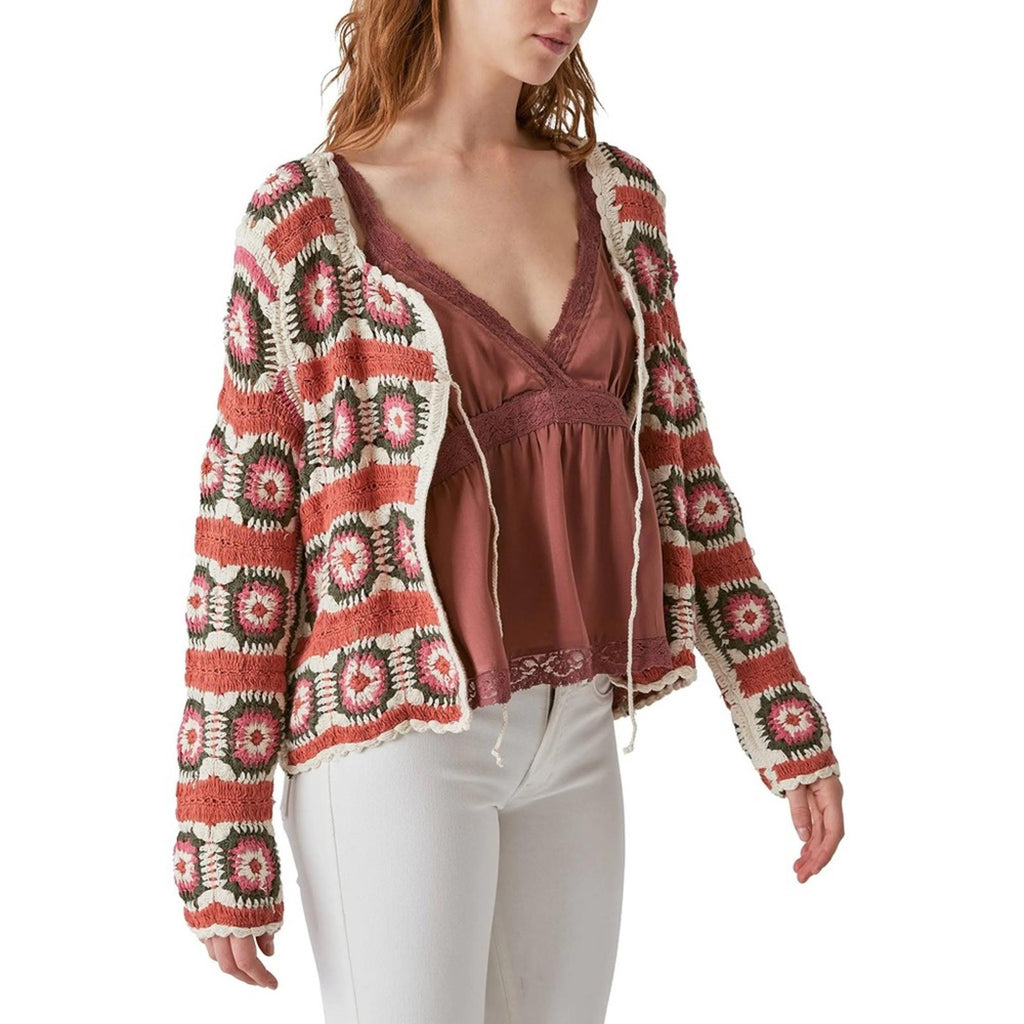 Lucky Brand Geo Crochet Cardigan, NWT, Size L