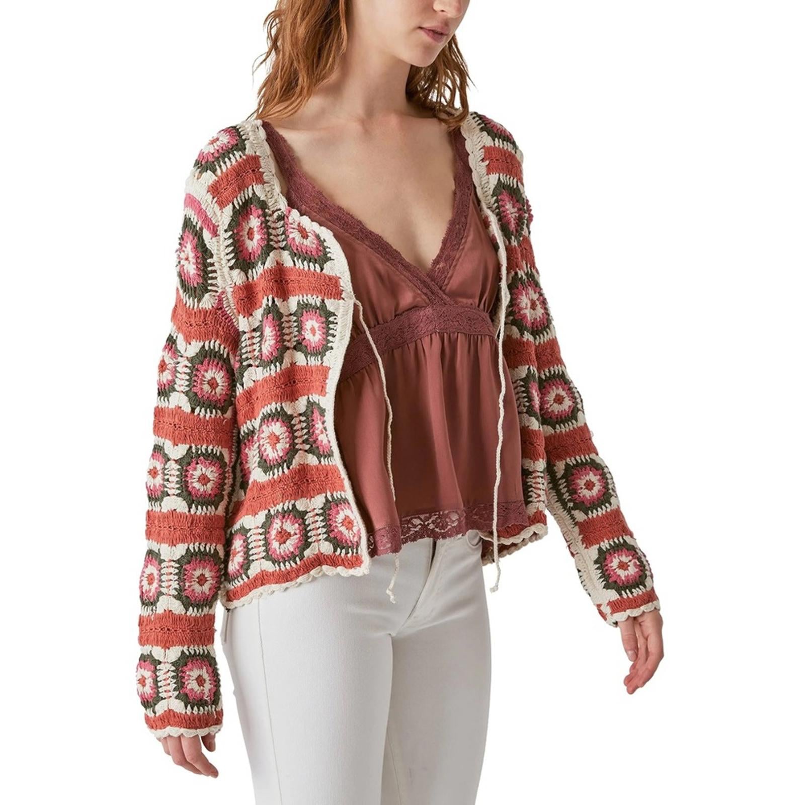 Lucky Brand Geo Crochet Cardigan, NWT, Size L
