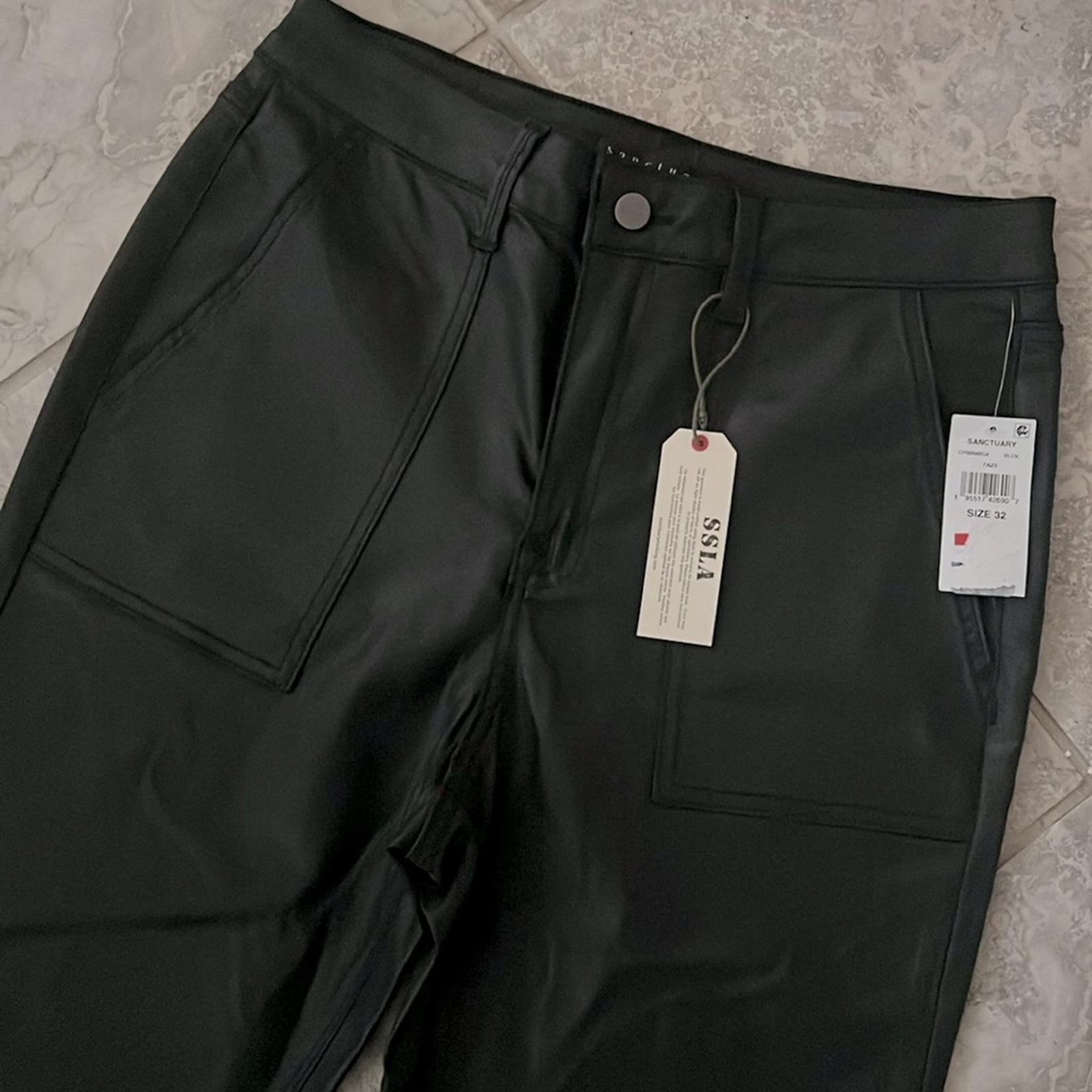 Anthropologie’s Sanctuary Birdy Twill Coated Flare Pants in Black, Size 32 NWT