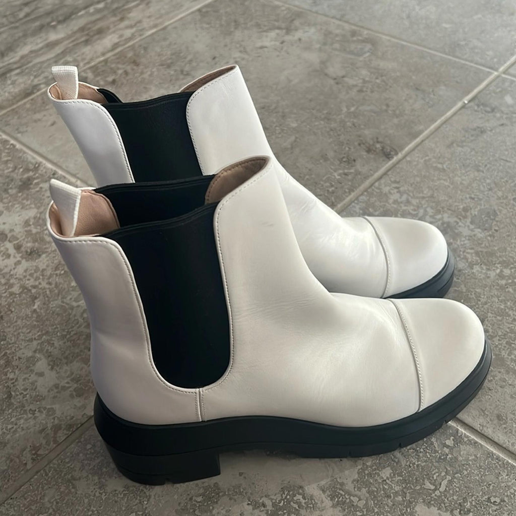 Stuart Weitzman Norah Platform Block Heel Chelsea Boots, White Size 41.5/11 New